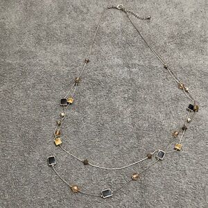 Layered Silver Necklace with Black and Champagne Accents